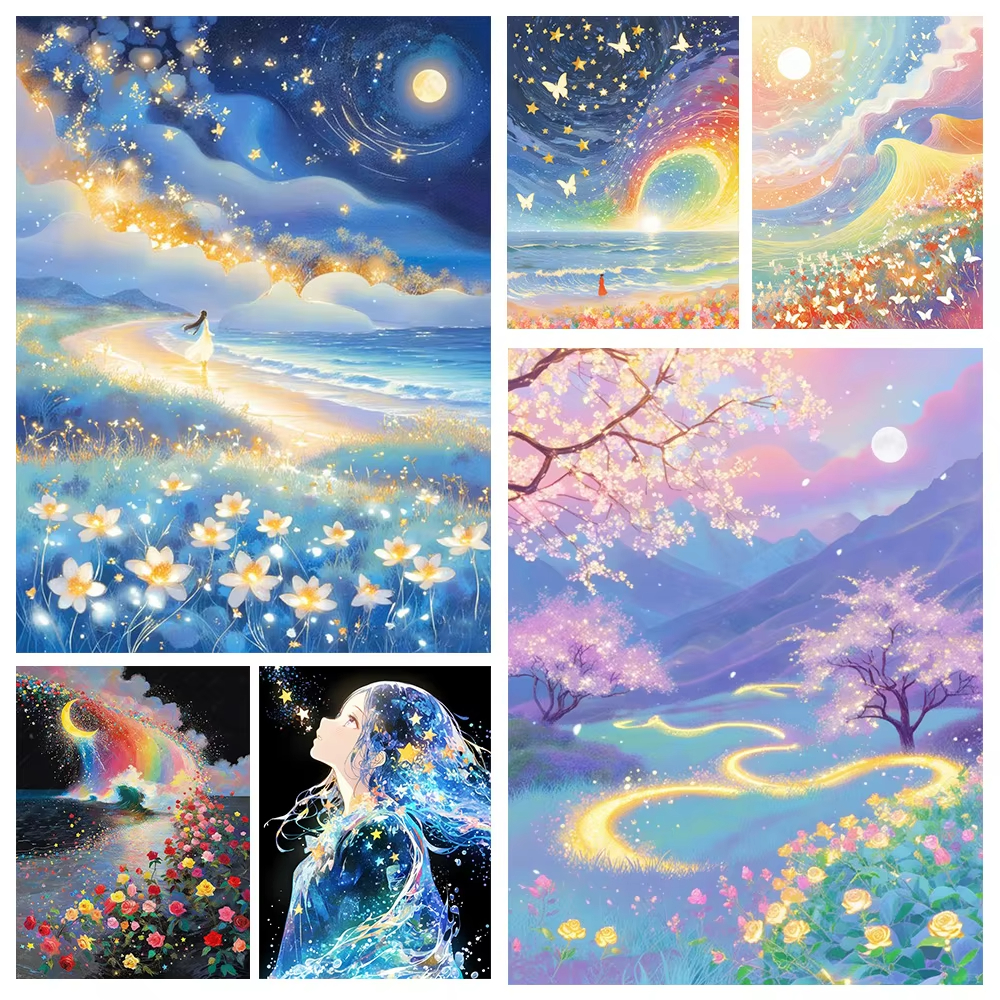 Embroidery Embellishments - 1PC frameless 5D DIY Anime Landscape